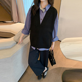 打底衫 洋气深V领马甲 孕妇装 V领针织马甲背心开衫 早春 春秋新款