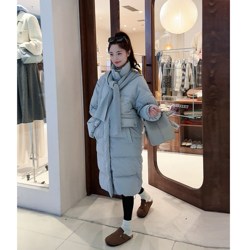孕妇羽绒服针织围巾白鸭绒外套