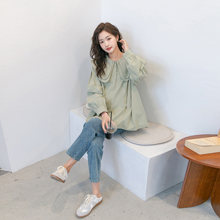 孕妇衬衫 开扣双层领半潮妈长袖 春秋季 宽松衬衫 上衣 新款 甜美法式