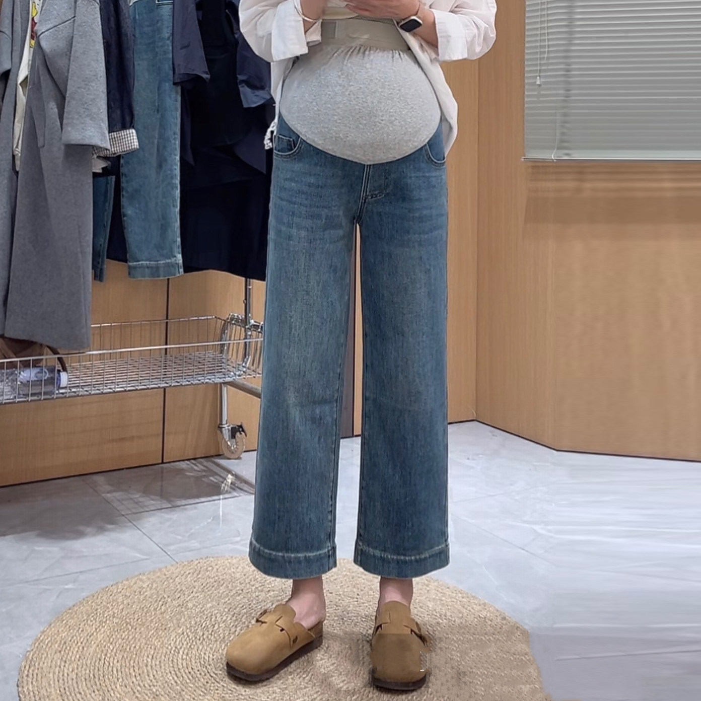 诺初孕妇裤春装外穿2026新款九分直筒法棍裤孕妇牛仔裤春款小个子