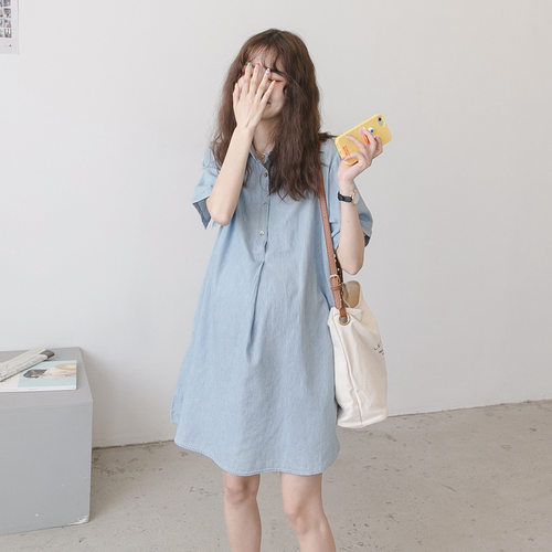孕妇短袖小个子衬衫裙薄款