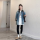 上衣翻领格子撞色领设计中长款 诺初孕妇装 韩国春秋装 牛仔外套女