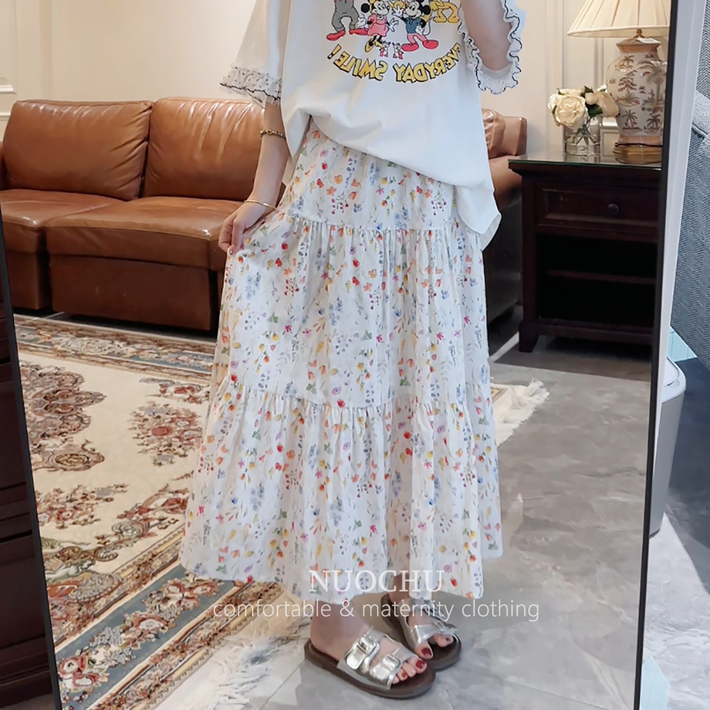 孕婦韓系溫柔浪漫小碎花半身裙