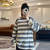 MIU系撞色孕妇条纹长袖 T恤春秋宽松遮肉显瘦孕期产后可穿打底上衣