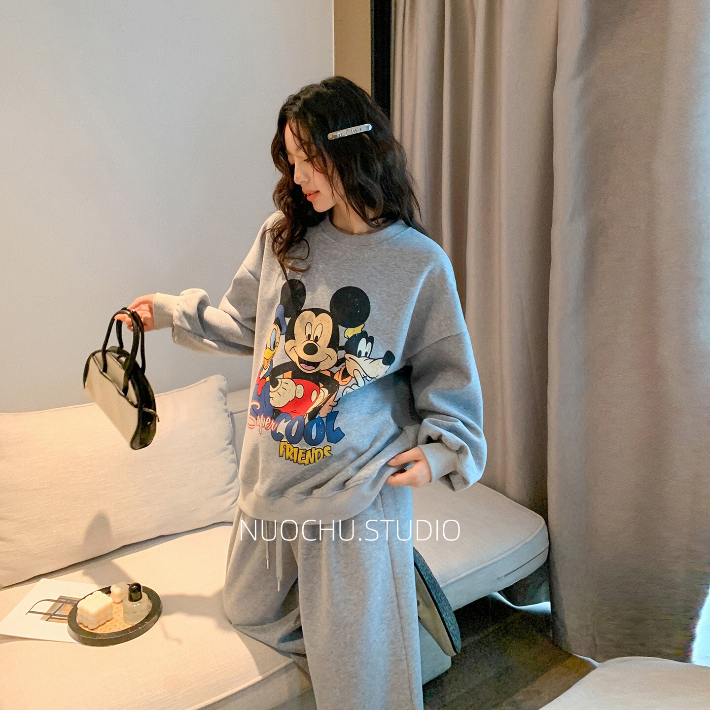 ◆诺初◆卡通孕妇卫衣套装春秋宽松显瘦遮肚孕期休闲外出两件套