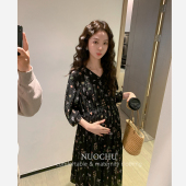 新款 诺初 连衣裙子夏季 孕妈时尚 洋气显气质碎花雪纺裙 温莎花园