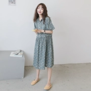 Bà bầu mặc thời trang hè mới đầm áo voan nổi vạt váy buông lơi phần dài của mẹ váy hoa thủy triều - Áo thai sản