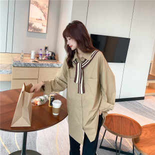 孕妇衬衫 大码 春秋长袖 外套时尚 哺乳休闲衬衣潮妈 上衣开衫 送披肩