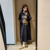 卫衣裙子 休闲纯棉长袖 诺初孕妇装 连衣裙减龄米奇连帽长裙春秋款