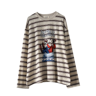 防晒衣 慵懒长袖 诺初孕妇早春新款 T恤卡通高飞印花减龄条纹tee韩版