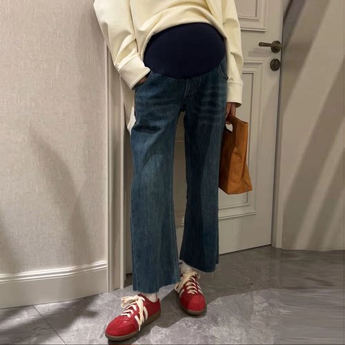 早秋洋气复古水洗弹力阔腿牛仔裤