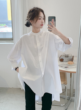 韩国东大门~孕妇装衬衫女春秋季宽松bf风中长款大码长袖潮妈衬衫