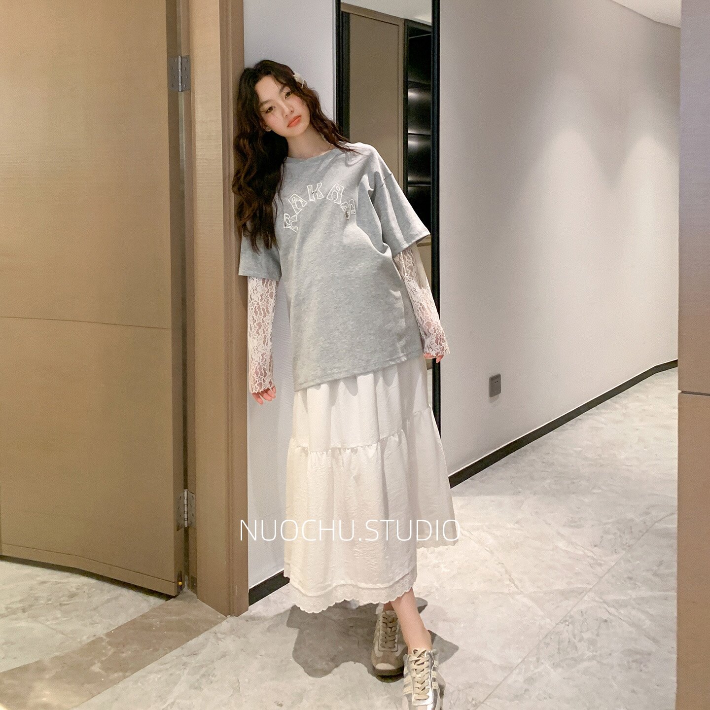 ◆诺初◆韩系蕾丝拼接孕妇T恤春秋宽松显瘦遮肚孕期内搭打底上衣