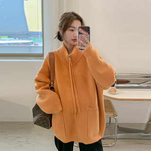 外套韩国时尚 显白橙色 毛衣高领拉链开衫 秋冬装 慵懒上衣女 孕妇装