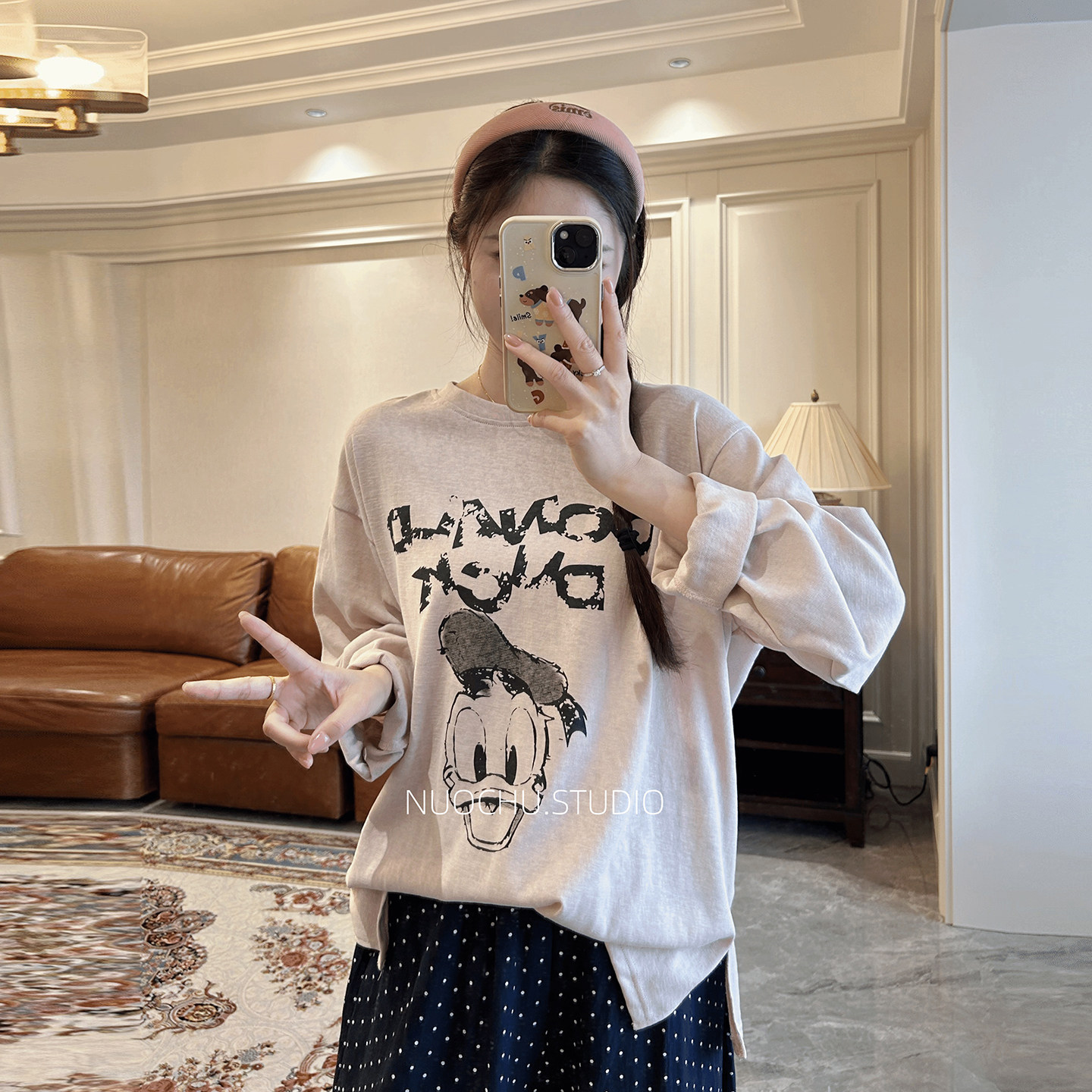 懒人花纱绵小衫~孕妇T恤夏装百搭休闲卡通印花宽松圆领防晒衫上衣