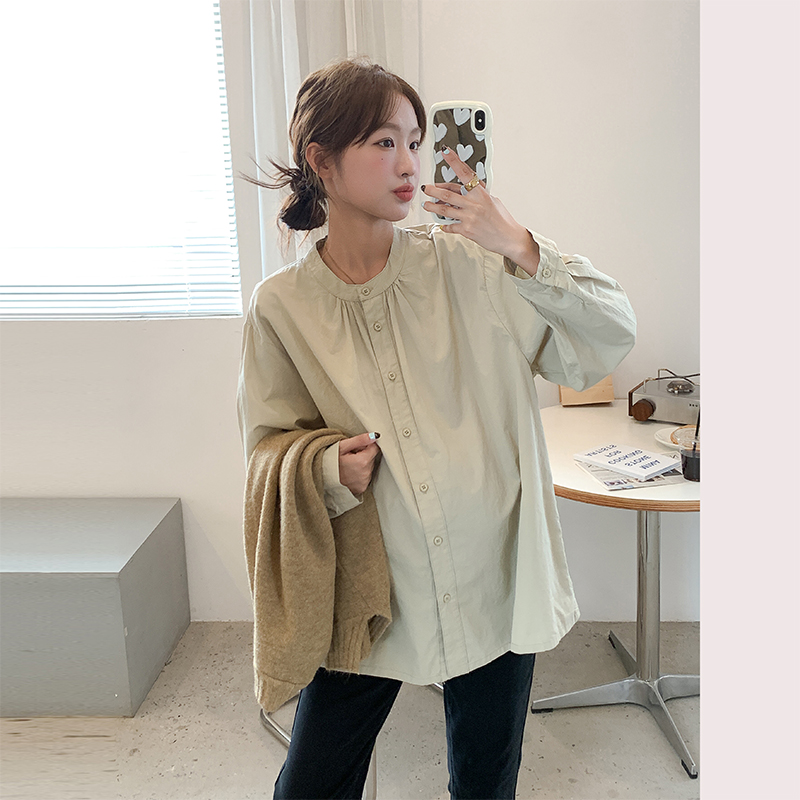 孕妇春秋叠穿衬衫上衣