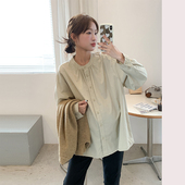 长袖 孕妇春秋装 女圆领宽松文艺百搭衬衣休闲时尚 衬衫 叠穿上衣 新款