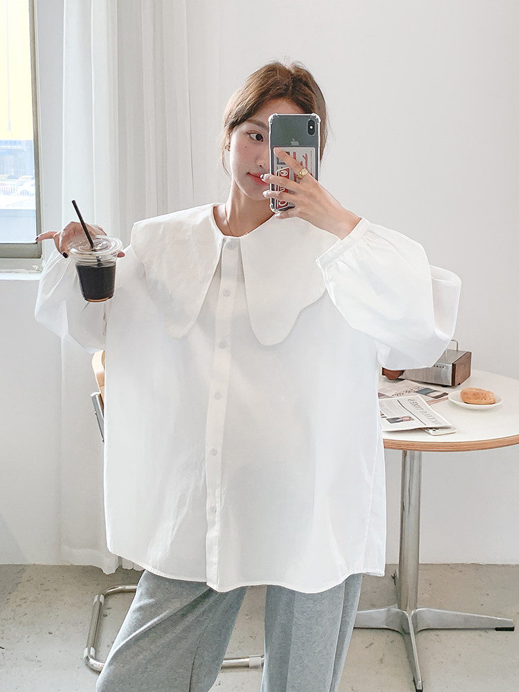 클라우드 칼라 셔츠 한 장 출산 셔츠 프렌치 스위트 인형 칼라 트렌디 엄마 고급 기질 휴가 스타일 셔츠