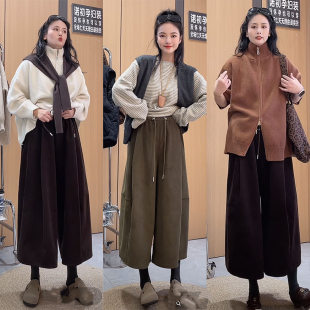 花苞灯芯绒裤 小个子裤 裙加绒阔腿裤 秋冬新款 子 八分裤 诺初孕妇装