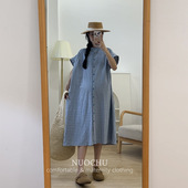 复古蓝格子连衣裙子棉麻孕妇裙夏季 孕妈时尚 小清新 诺初孕妇装