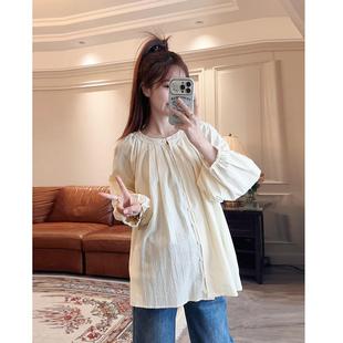 ◆诺初孕妇装◆小个子衬衫别致灯笼袖春秋季宽松哺乳上衣长袖衬衣