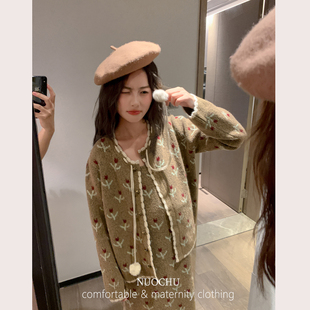 针织显瘦系带花朵上衣吊带连衣裙两件套 新款 孕妇装 秋冬毛衣套装