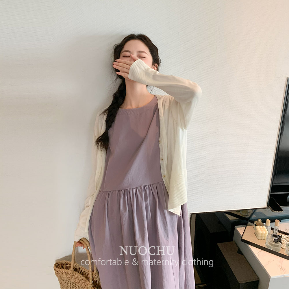 ◆诺初孕妇装◆丁香紫~夏天孕妈时尚连衣裙套装外出洋气防晒外套