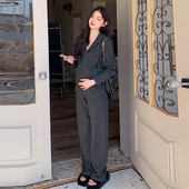 孕妇休闲套装 两件套 T恤卫衣拖地阔腿裤 秋装 新慵懒运动风连帽长袖