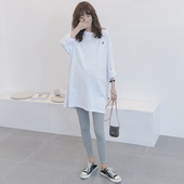 潮妈休闲白色纯棉长袖 孕妇春装 孕妇T恤春秋 款 韩国打底衫 套装 时尚