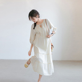 时尚 重工刺绣 新款 气质孕妇连衣裙夏季 宽松纯棉长裙孕妇裙子 法式