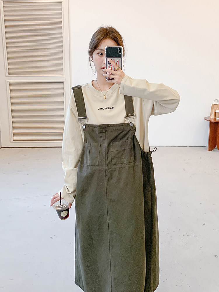 임부복 봄원피스 한식 작업복스타일 캐주얼하면서도 패셔너블한 데일리 외국스타일 외출 트렌디한 엄마 일자 서스펜더 스커트