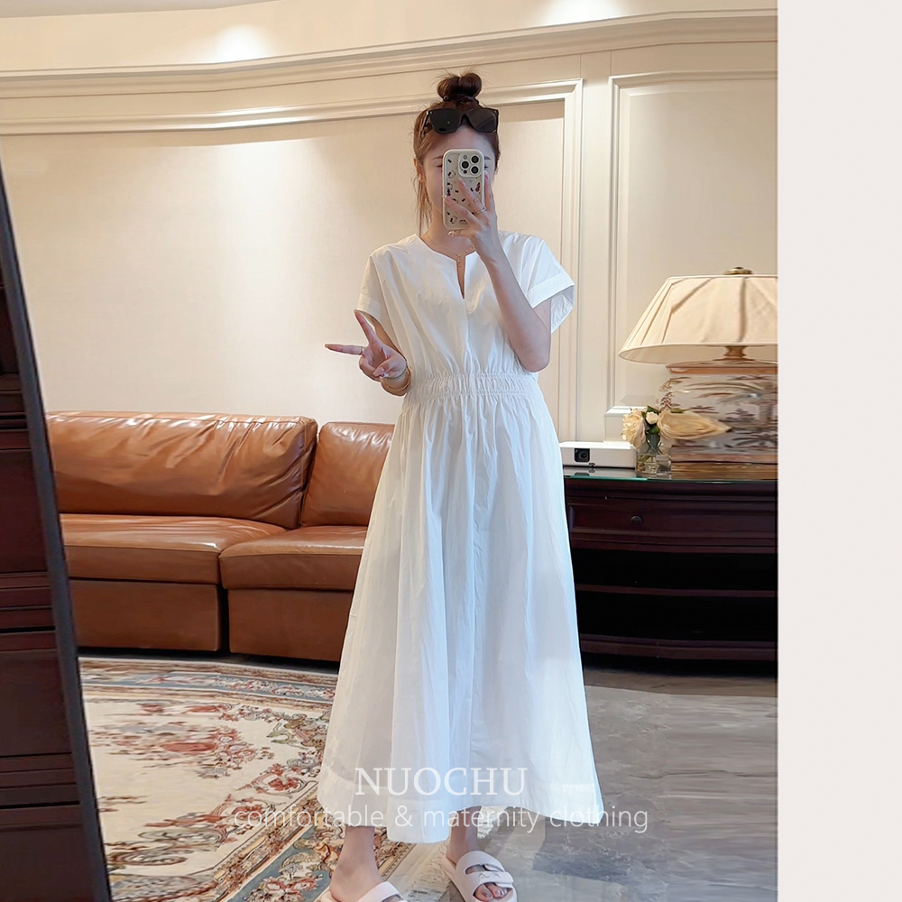 孕妇显瘦V领连衣裙夏季