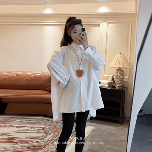 诺初◆孕妇气质白色长袖衬衫外套女秋装韩版慵懒风宽松小个子上衣