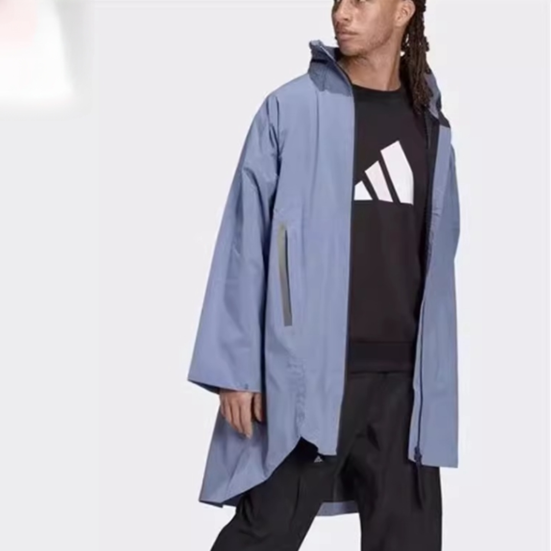 阿迪达斯中长款连帽休闲夹克外套