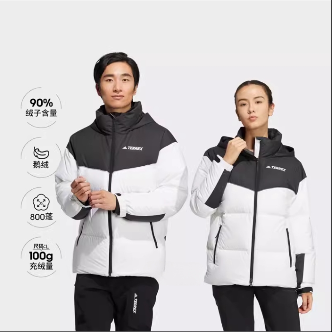阿迪达斯保暖连帽男女户外羽绒服