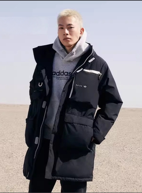 Adidas阿迪达斯 三叶草 男子冬运动中长款保暖连帽棉服 HS9459