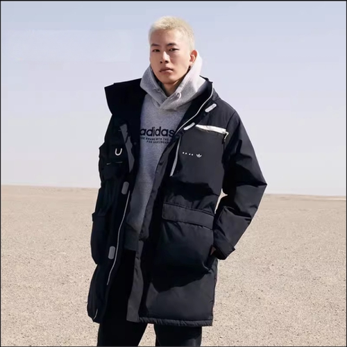 阿迪达斯中长款保暖连帽运动棉服