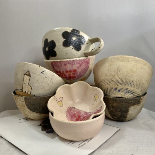 日本作家器 冈村朝子 甜美陶瓷碗套装早餐甜点碗汤碗高级典雅