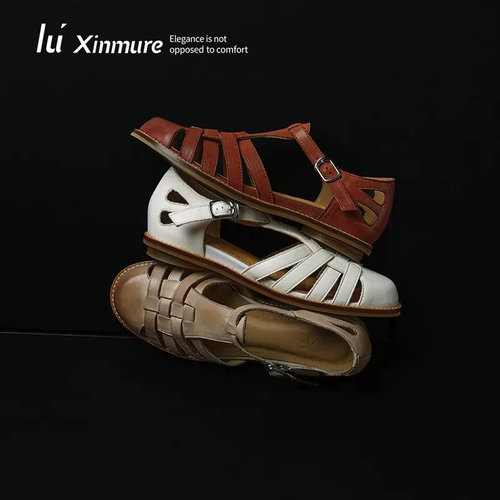 Lu' Xinmure 意大利水洗牛皮猪笼鞋 2026新款凉鞋女鞋子包跟凉鞋