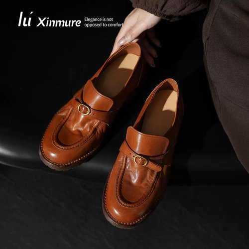 Lu' Xinmure 意大利整鞋水洗马皮 乐福鞋女英伦风 搭扣复古小皮鞋