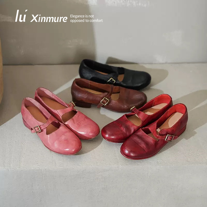 Lu' Xinmure 意大利水洗马皮 真皮玛丽珍鞋 女鞋低帮鞋小皮鞋单鞋