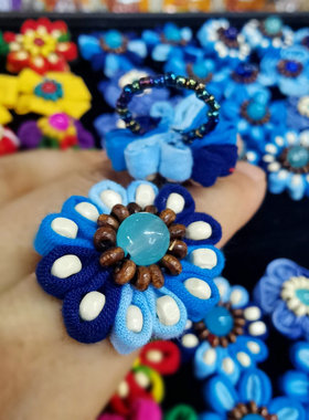 民族风扎染蓝染布艺戒指