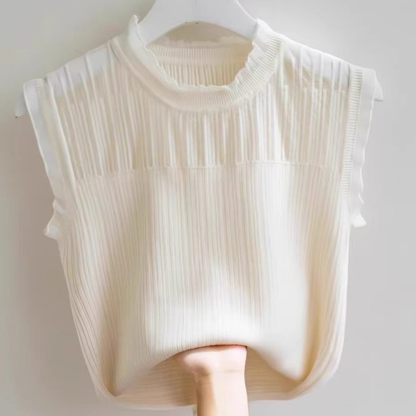 小香风内搭半高领无袖背心女春季蕾丝花边立领无袖打底衫西装内搭