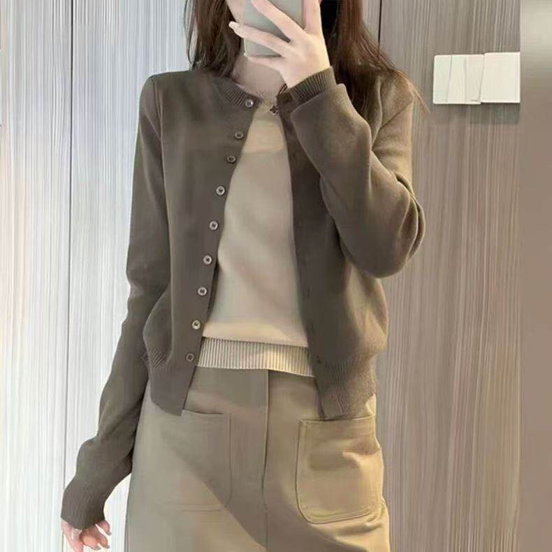 韩版假两件显瘦圆领针织开衫女