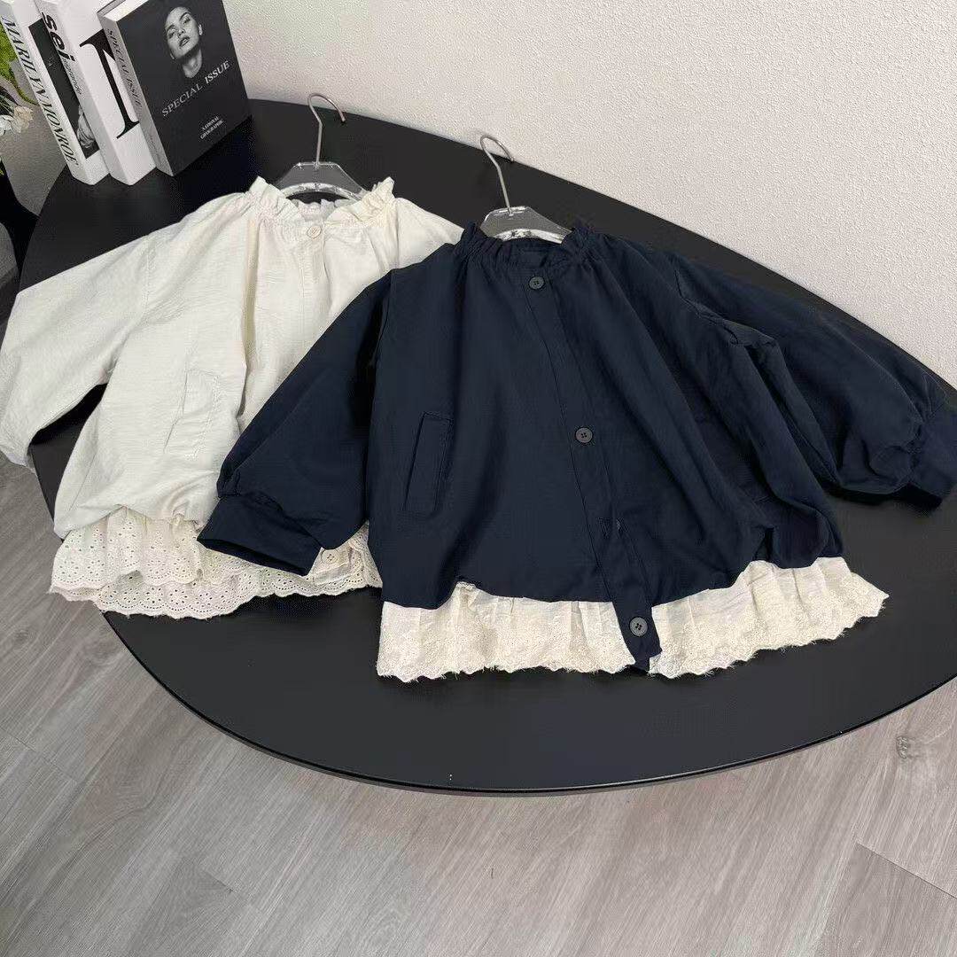 韩版复古蕾丝花边立领短外套女