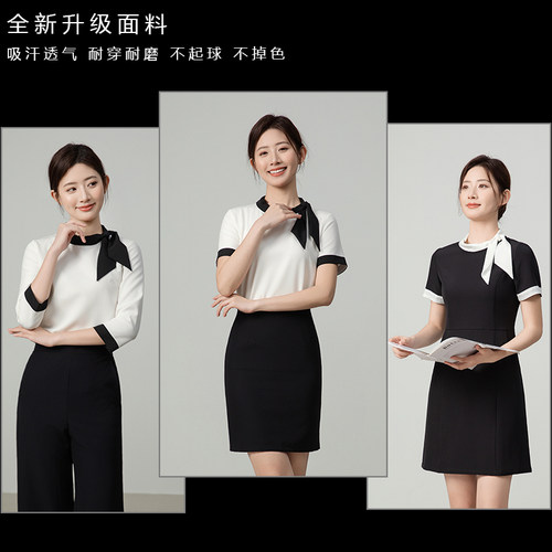 修身短袖黑白领结款不褪色不起球