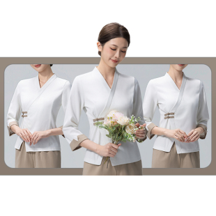 养生馆 推拿足浴技师服套装 高端美容师工作服女皮肤管理七分袖 修身