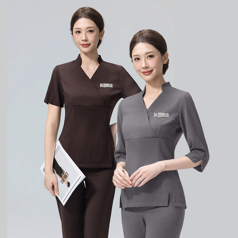 韩国高端spa技师工作服美容师套装短袖夏季透气美容院气质职业装