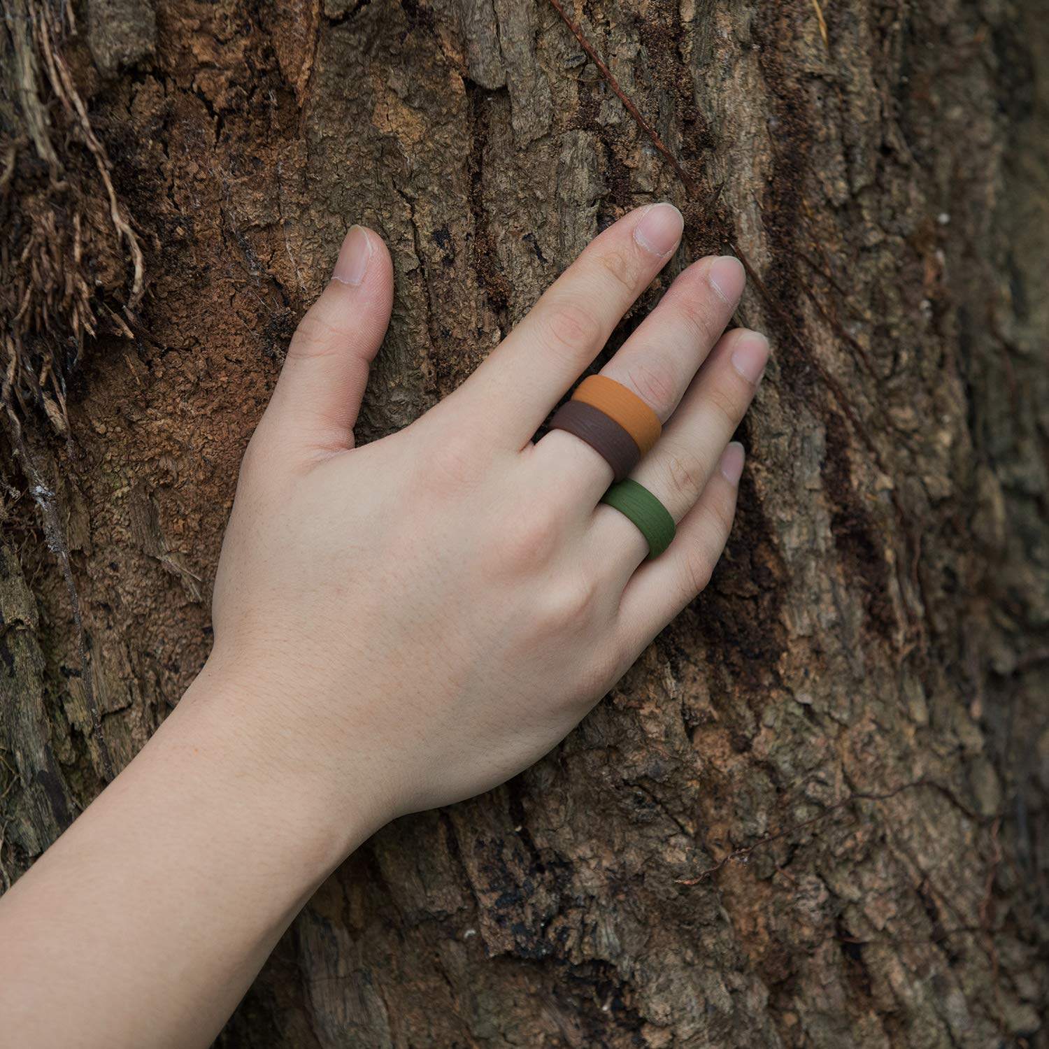 欧美时尚个性潮流男款橡胶指环戒指树皮纹硅胶防水运动男士饰品