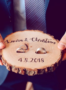 定制原木创意对戒盒求婚戒指盒婚礼森系戒枕首饰收纳永生花戒托盘